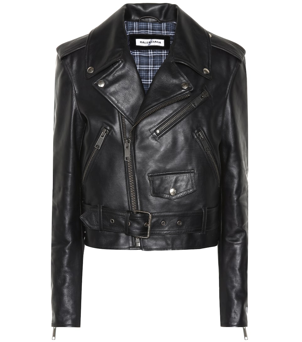 Printed Leather Biker Jacket Balenciaga Mytheresa