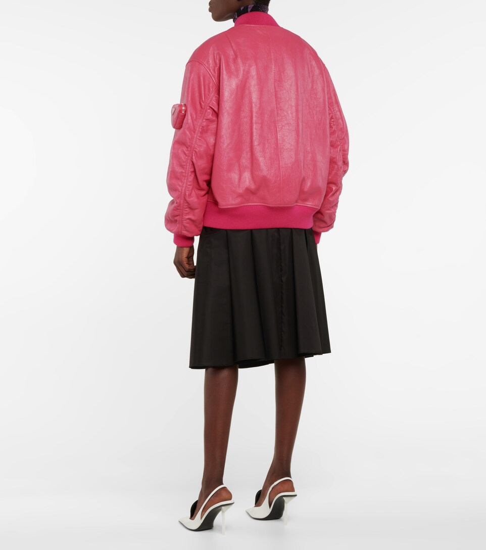 pink leather bomber jacket