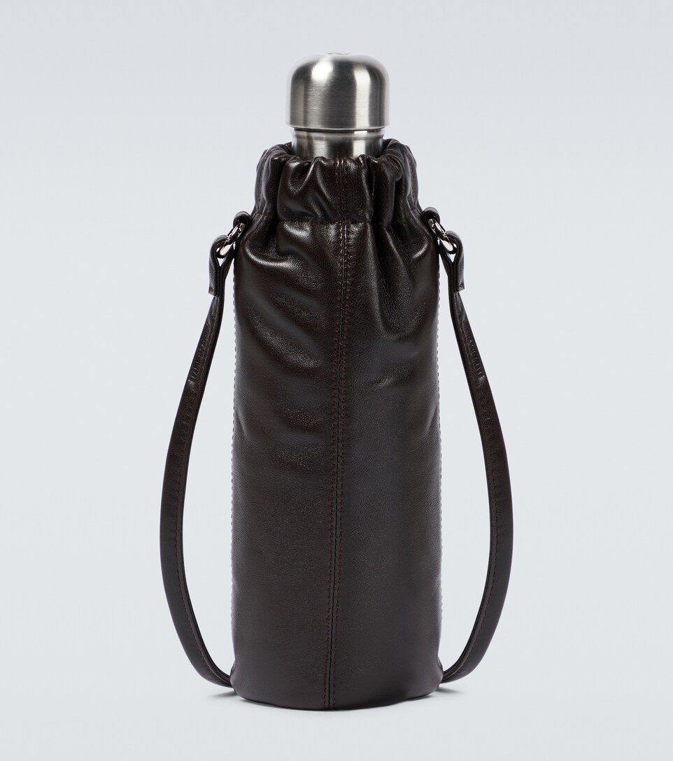 leather backpack with bottle holder
