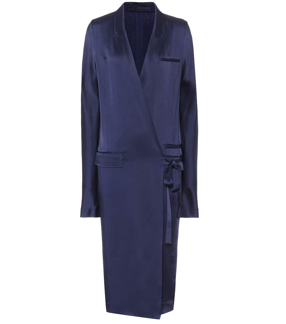 Click to view more detailed imagery on our partner's website Haider Ackermann Kuiper Peak Lapel Tie-waist Satin Dress In Blue