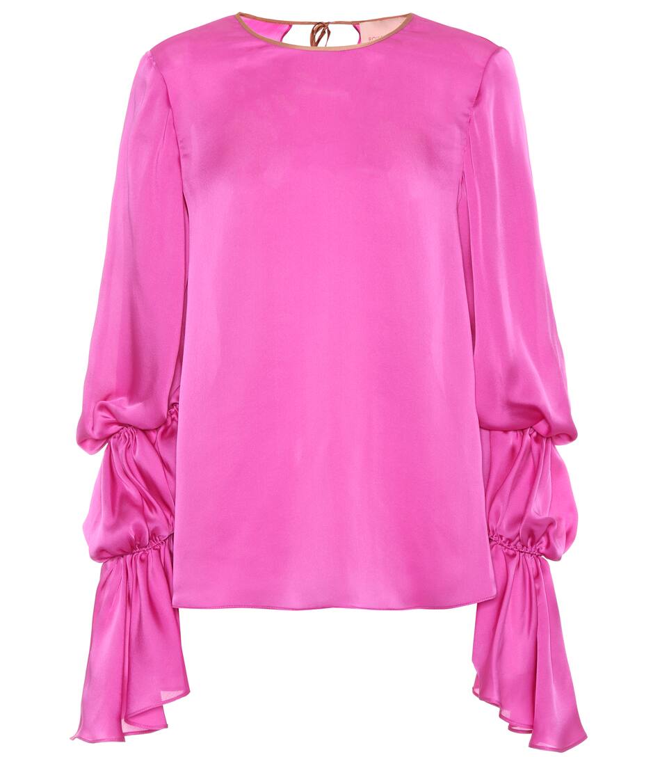 Click to view more detailed imagery on our partner's website Roksanda Nezu Silk Top With Ruched Sleeves In Magenta