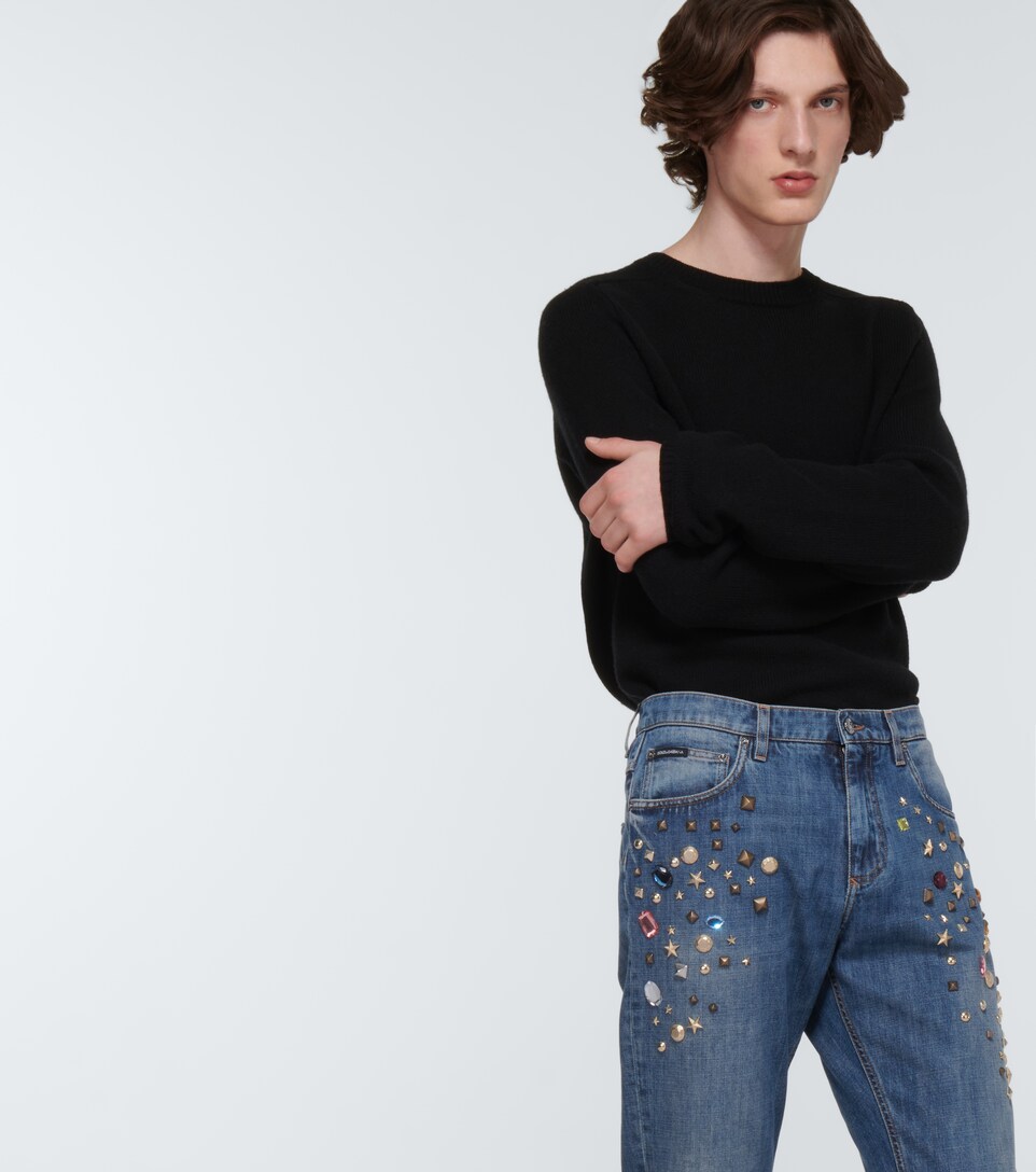 Embellished straight-leg jeans 