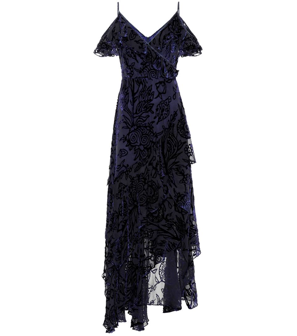 Click to view more detailed imagery on our partner's website Peter Pilotto Sleeveless Flutter-sleeve Velvet Devore Cocktail Dress, Navy In Black