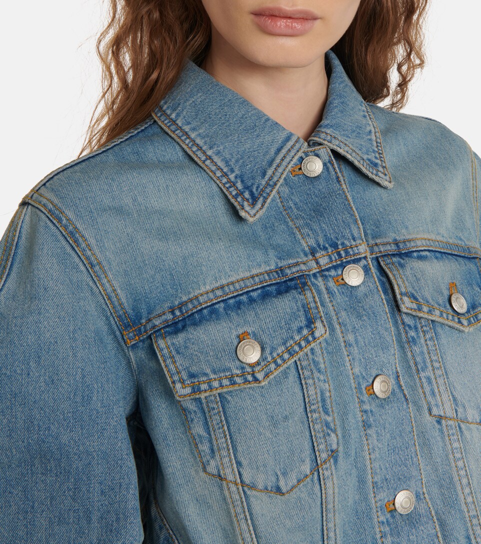 Puff-sleeve cropped denim jacket 