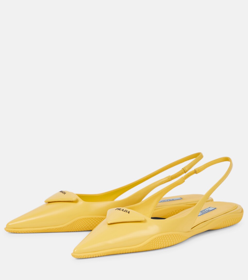 Prada - Leather slingback flats | Mytheresa
