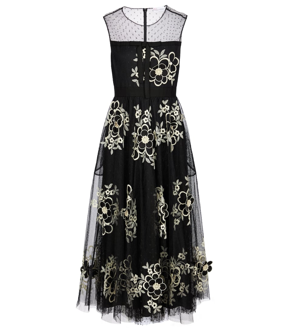 Sheer embroidered tulle midi dress clearance