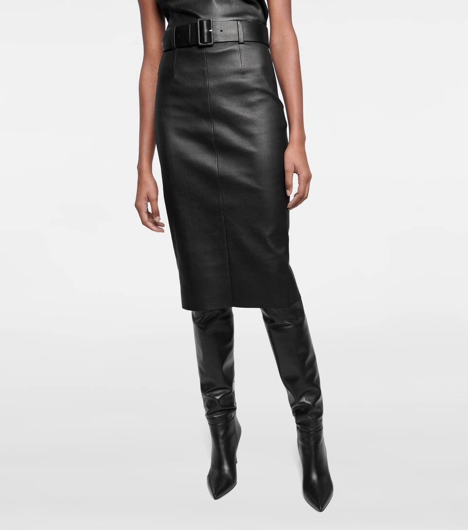 Belted leather midi skirt Clearance