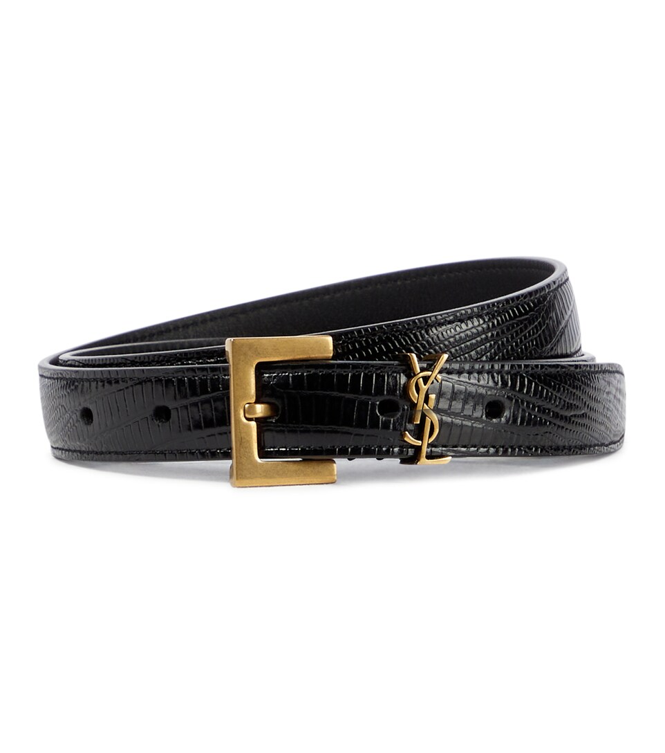 Monogram lizard-embossed leather belt 