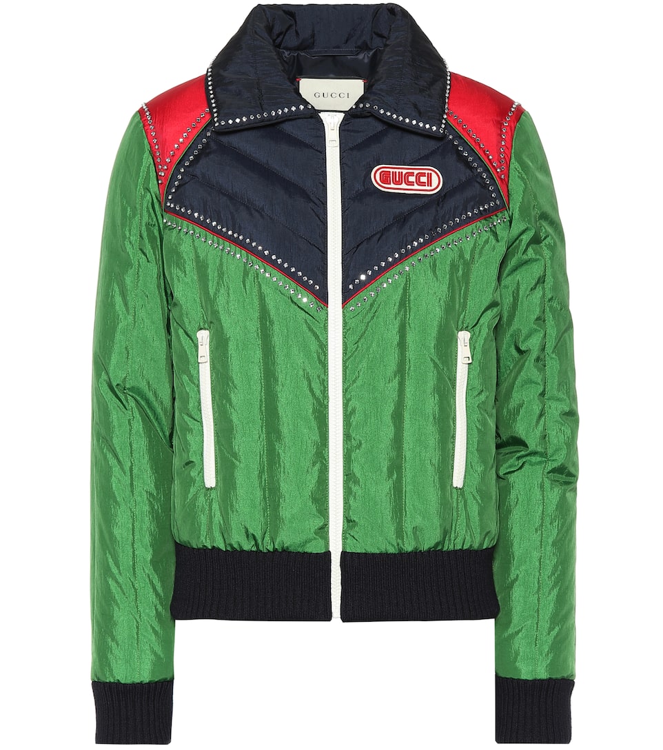 Gucci Crystal Embellished Padded Er Jacket Green Modesens Gucci Crystal Embellished Padded Er Jacket Green