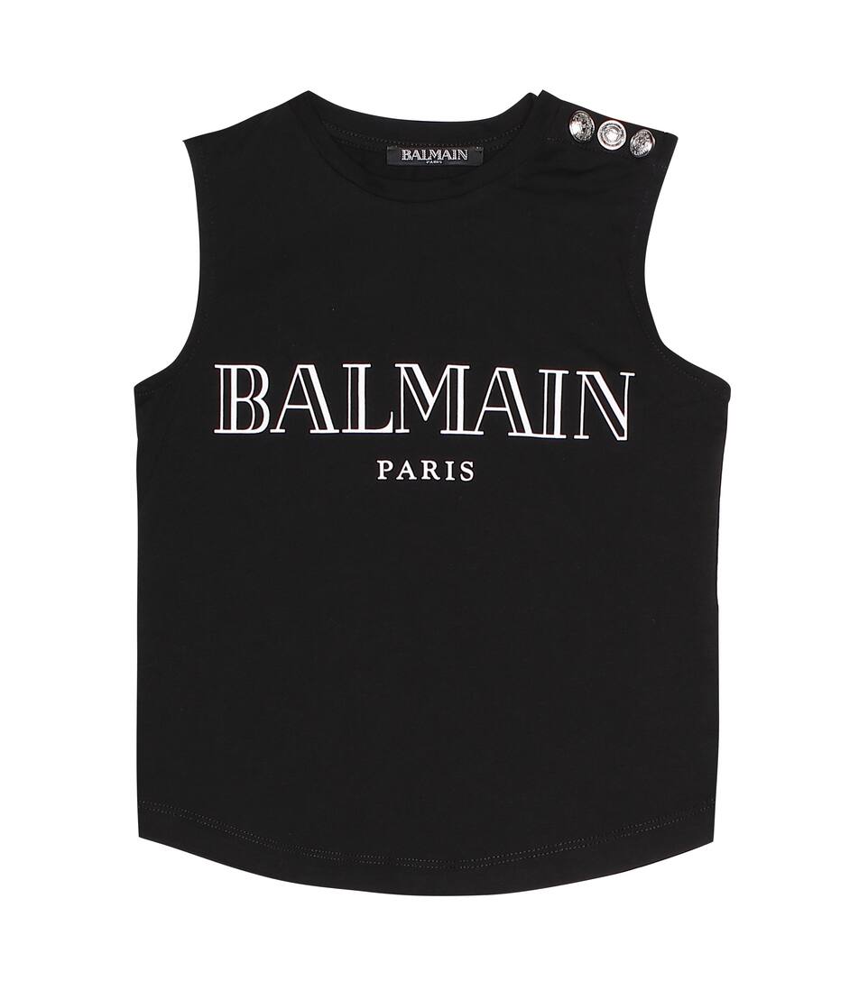 Click to view more detailed imagery on our partner's website Balmain Kids' Laminated Print And Buttons Top In White In Black