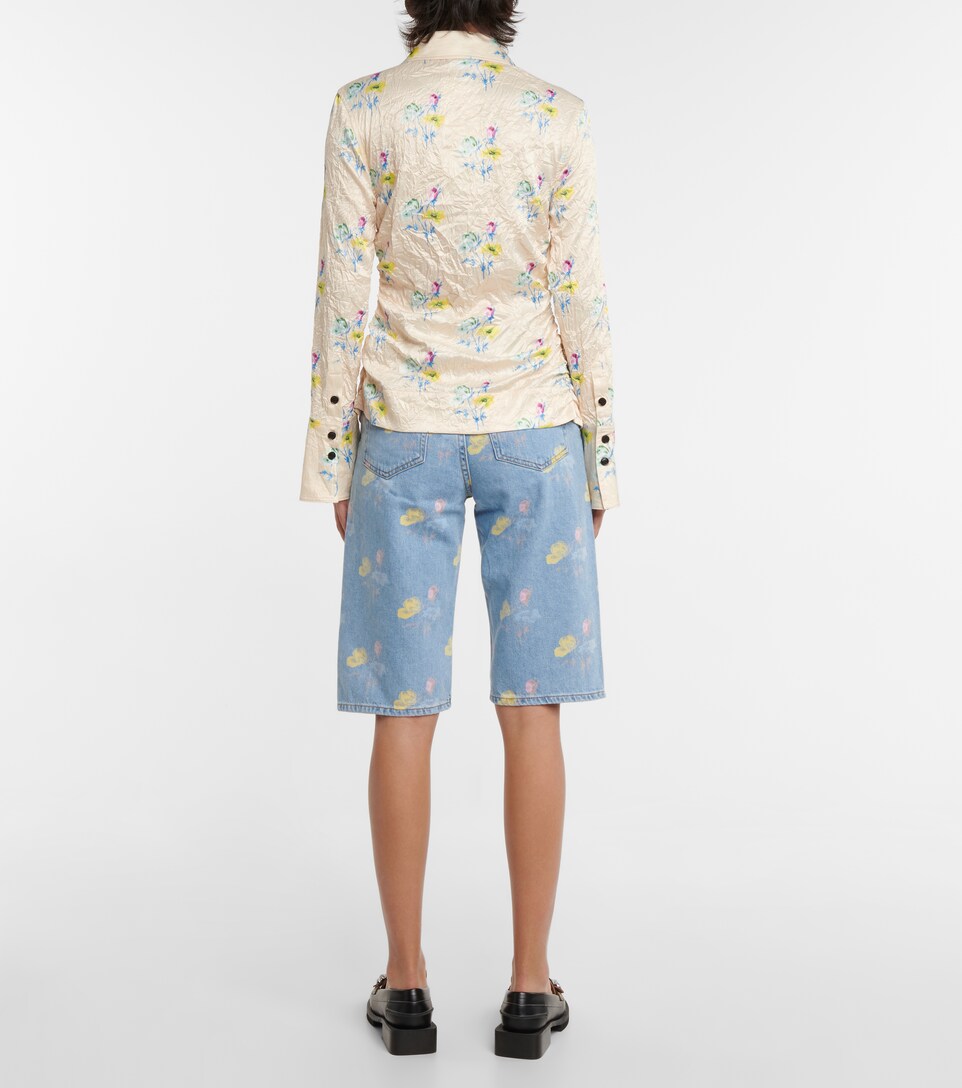 Ganni - Floral crinkled satin blouse 