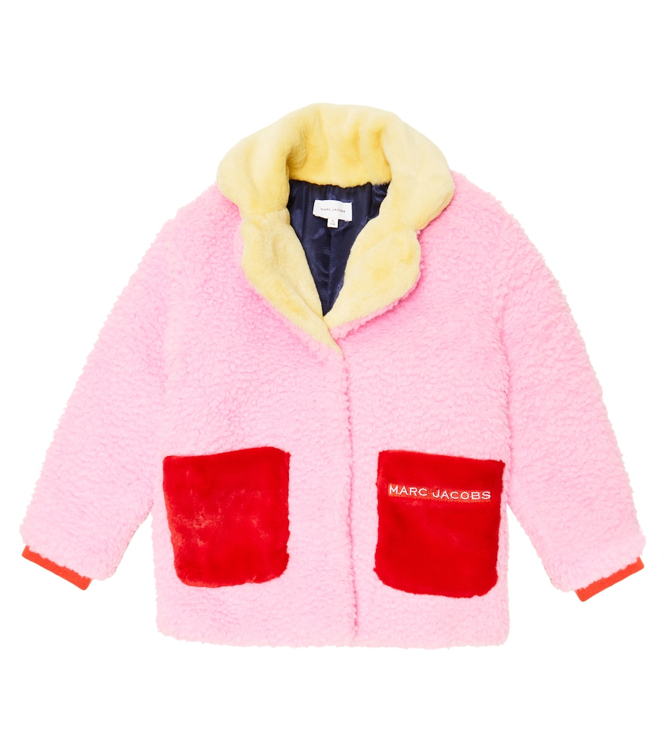 Colorblocked short faux fur coat 