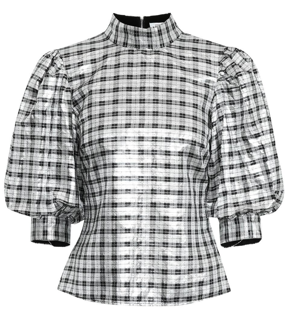 Click to view more detailed imagery on our partner's website Ganni Ladies Silver Lagarde Silk-blend Top In Metallic