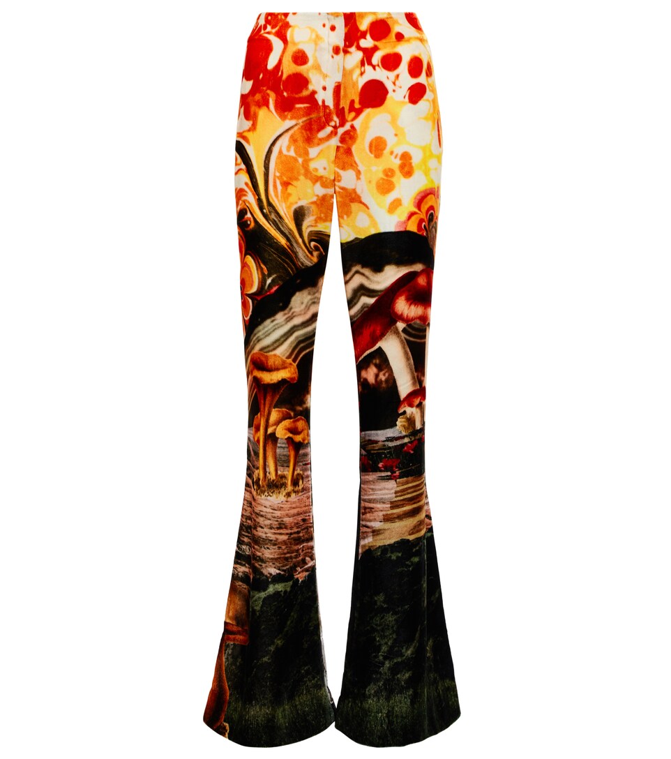 Velvet high-rise flared printed pants 