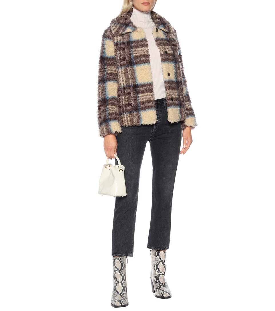 plaid faux fur jacket