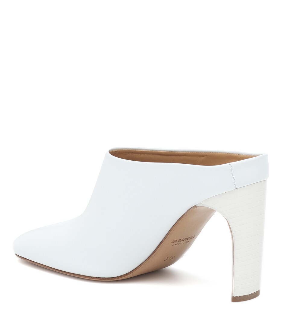 white leather mules heels