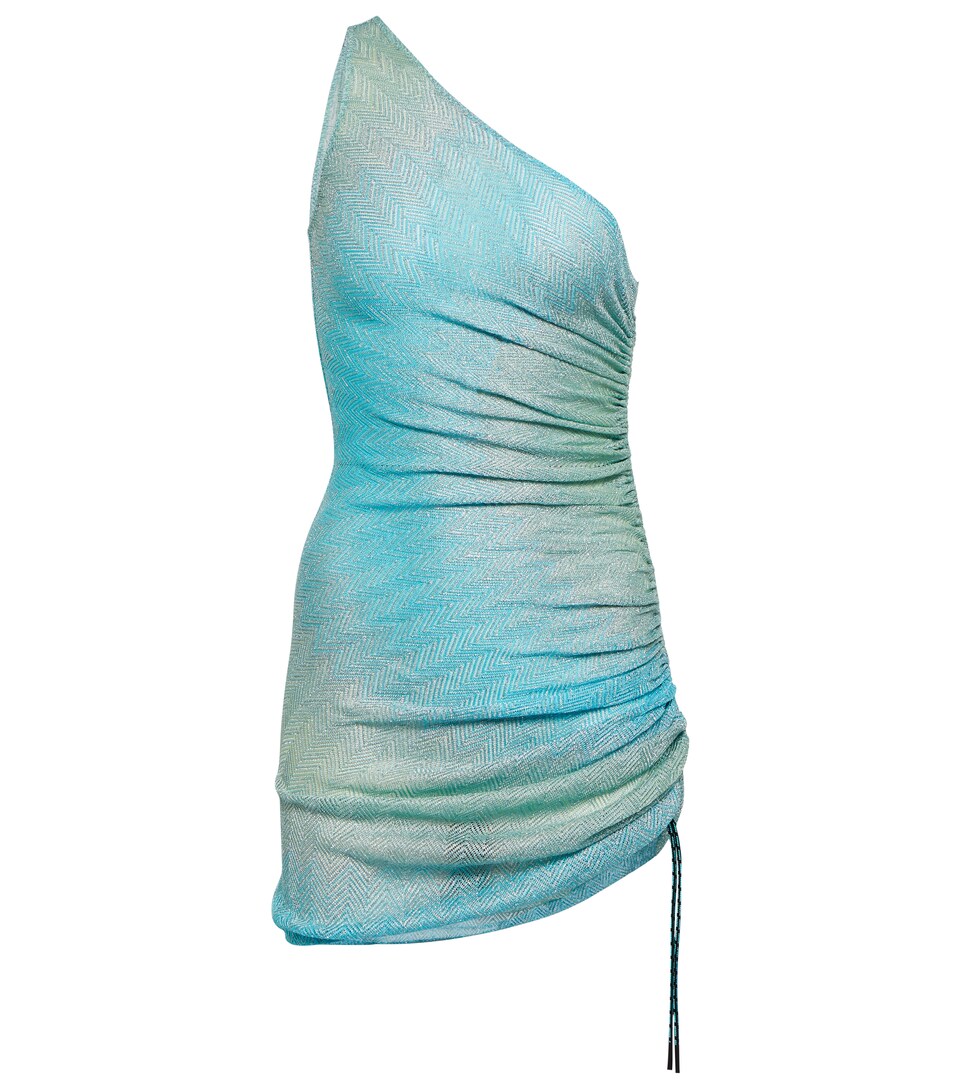 One-shoulder zig-zag knit minidress 