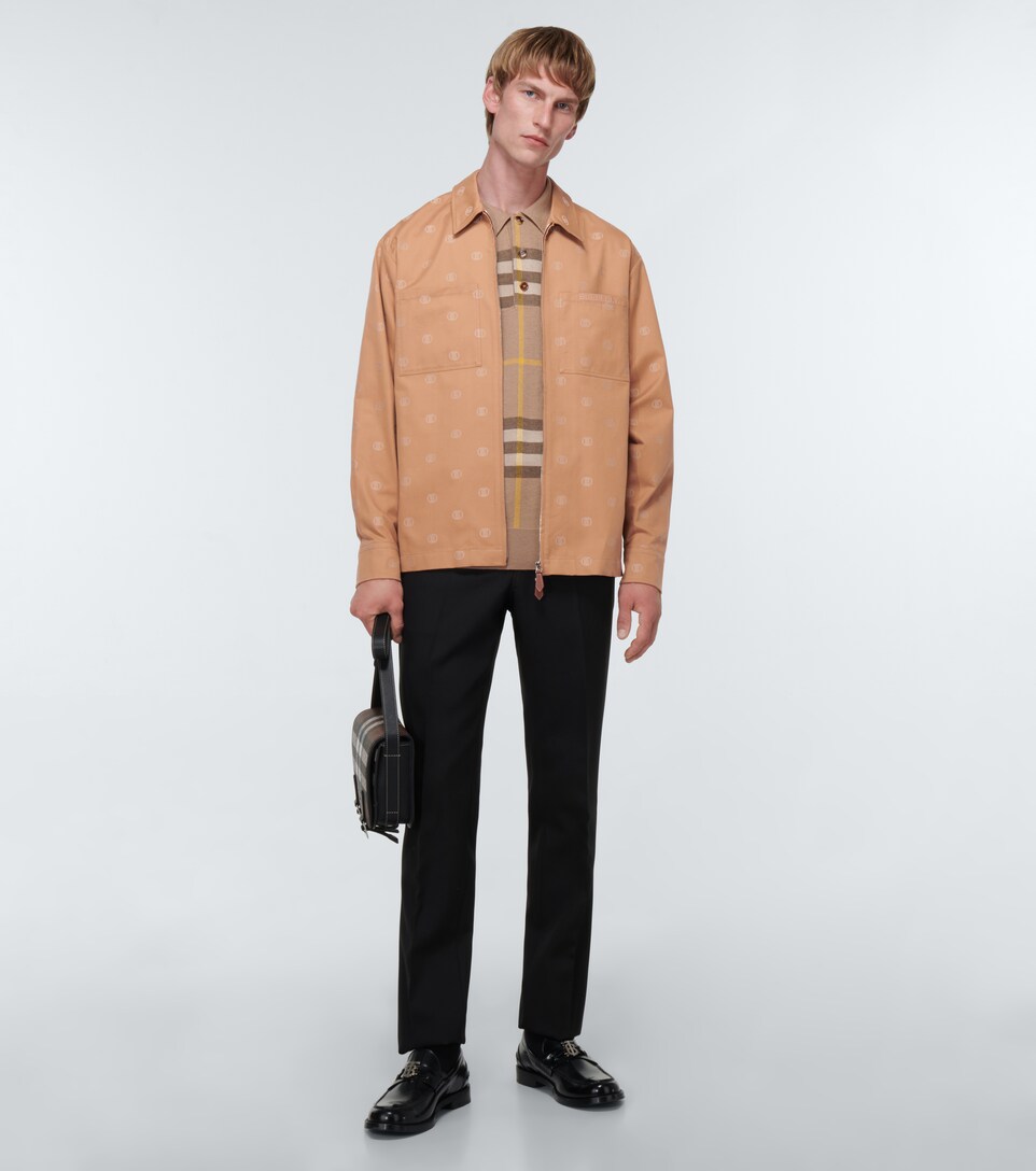 Burberry Men, Logo Canvas Shirt Jacket, Beige, Patterned, XS, Jackets, Cotton