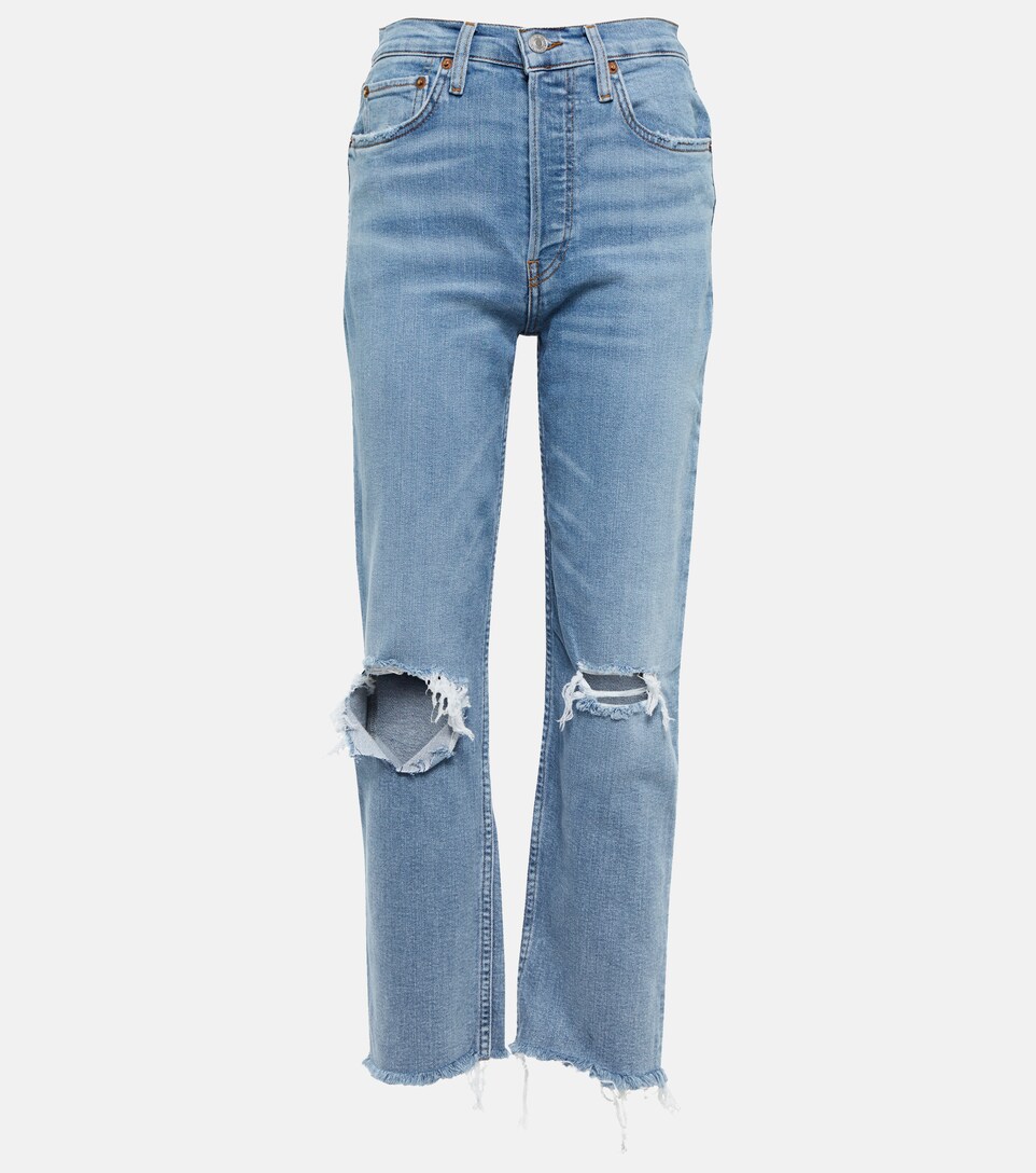 Distressed high-rise cropped jeans 
