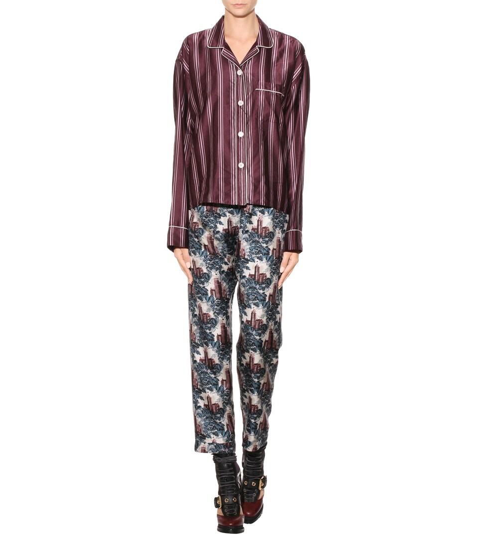 九分印花真丝睡衣式裤装