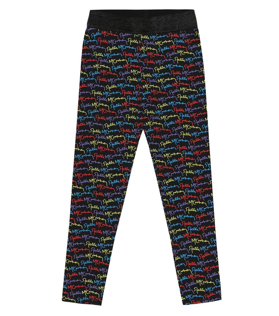 Click to view more detailed imagery on our partner's website Stella Mccartney Kids' Black Leggings With Multicolor Monogram Print In Multicoloured