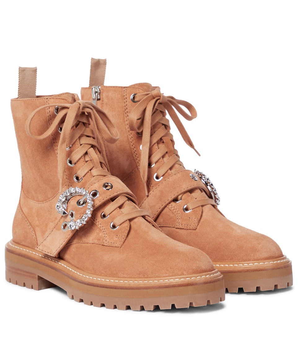 Beige suede combat boots Clearance