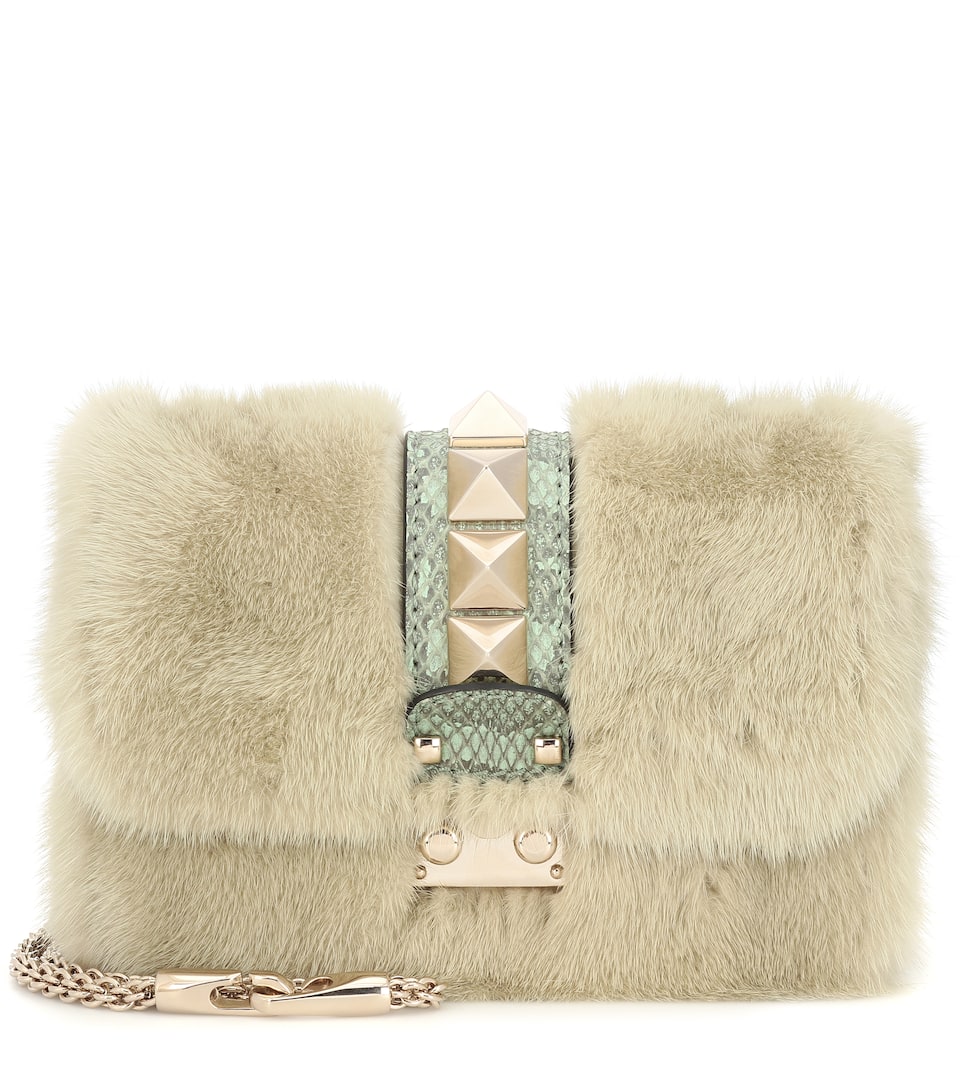 Valentino - Valentino Garavani Lock Small snakeskin and mink fur shoulder bag