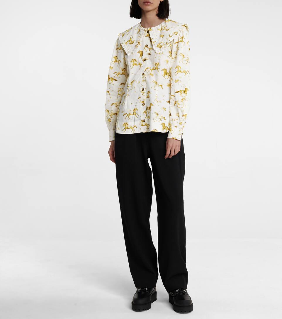 Ganni printed cotton poplin blouse clearance
