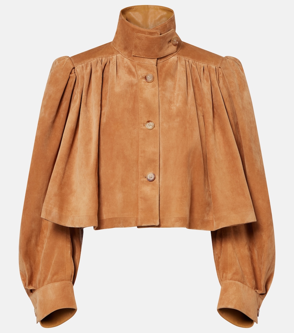 Cropped gathered suede jacket