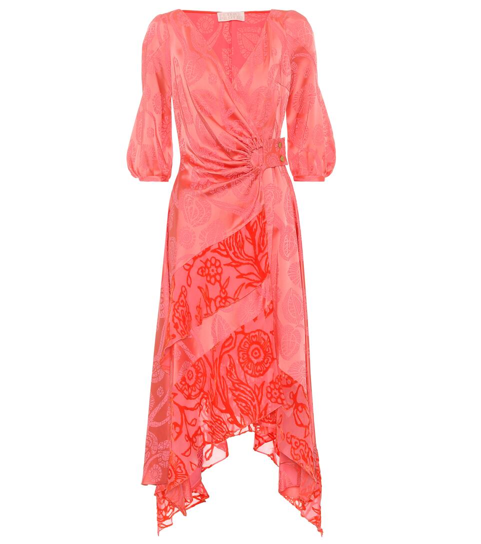 Click to view more detailed imagery on our partner's website Peter Pilotto Floral-jacquard Satin Wrap Dress In Pink
