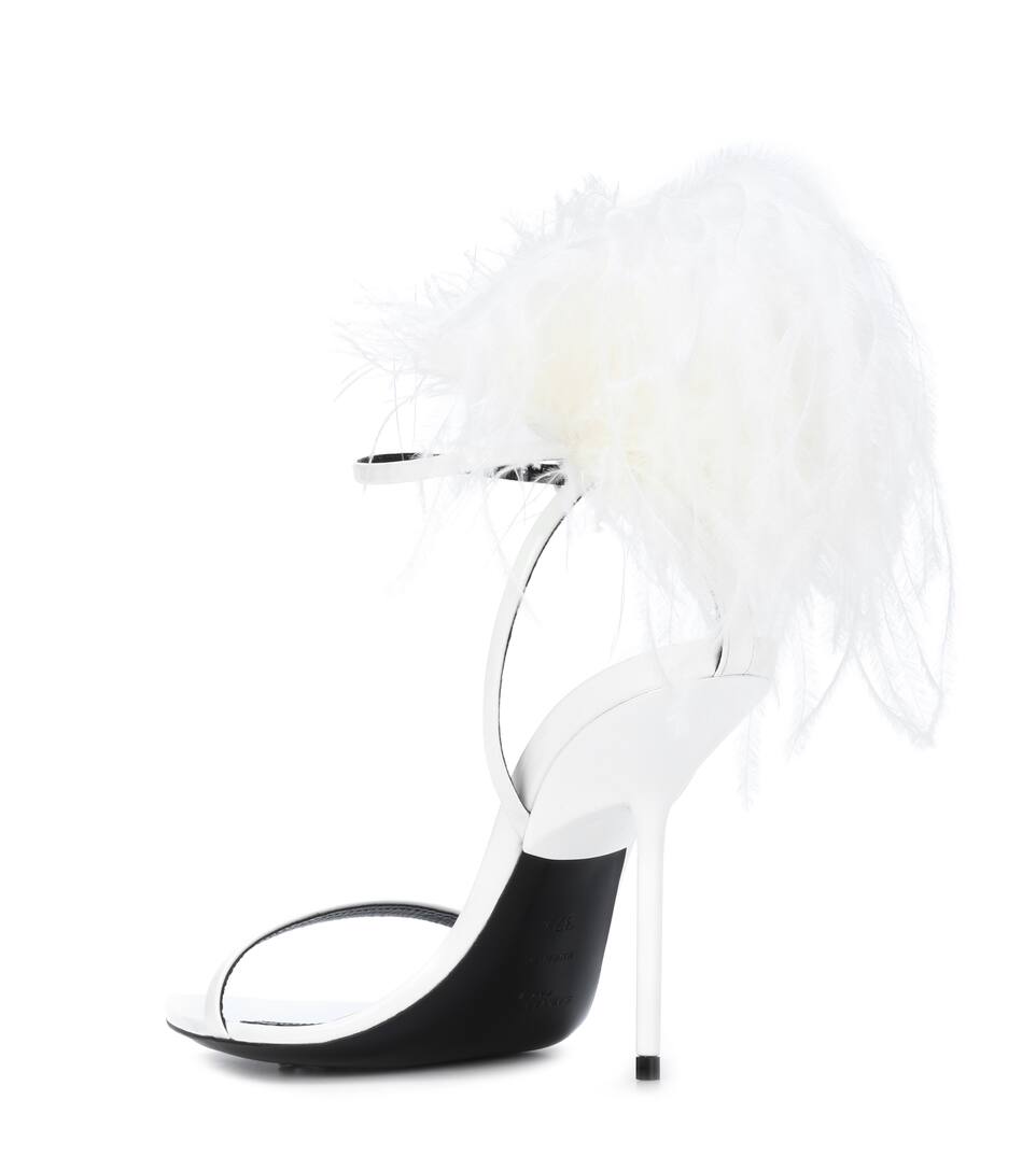 SAINT LAURENT Inez feather-trimmed leather sandals