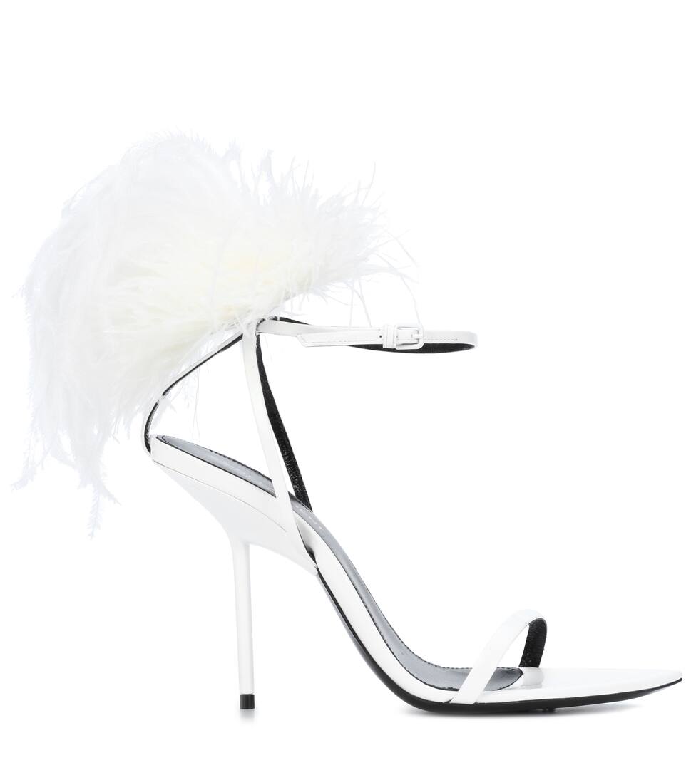 SAINT LAURENT Inez feather-trimmed leather sandals