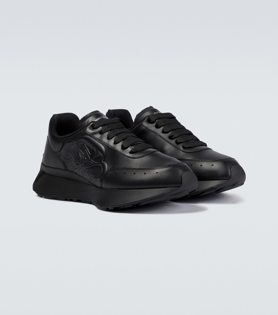 Alexander McQueen Men, Sprint Leather Sneakers, Black, Embroidered, US 6, Sneakers