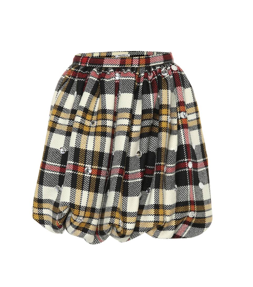 Miu Miu Gonna A Quadri In Lana Con Cristalli Mytheresa