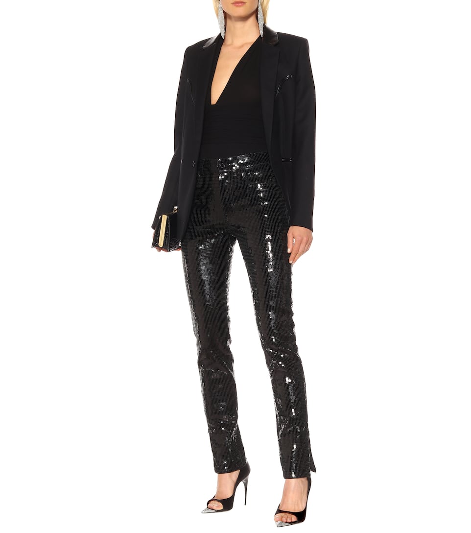 SAINT LAURENT EDWIGE EMBELLISHED SATIN SANDALS