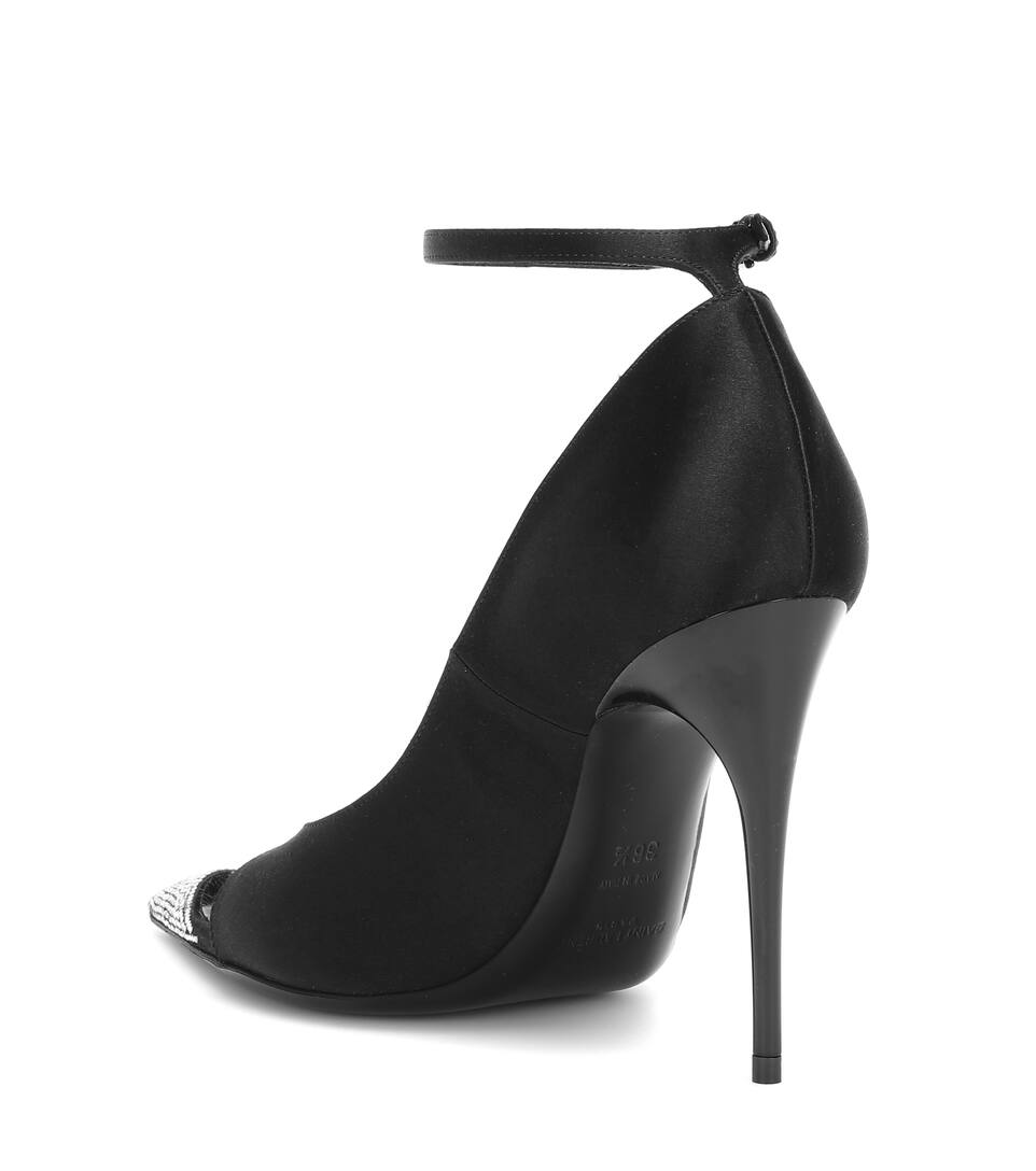 SAINT LAURENT EDWIGE EMBELLISHED SATIN SANDALS