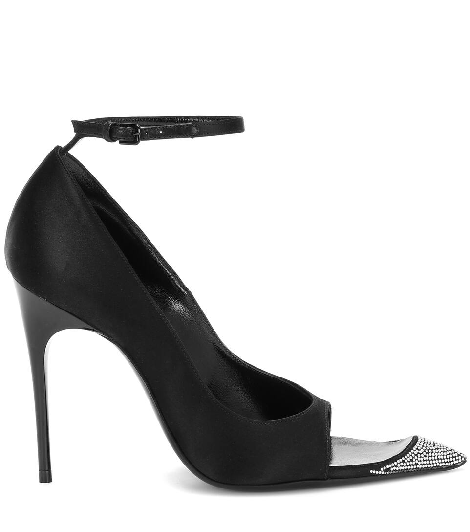 SAINT LAURENT EDWIGE EMBELLISHED SATIN SANDALS
