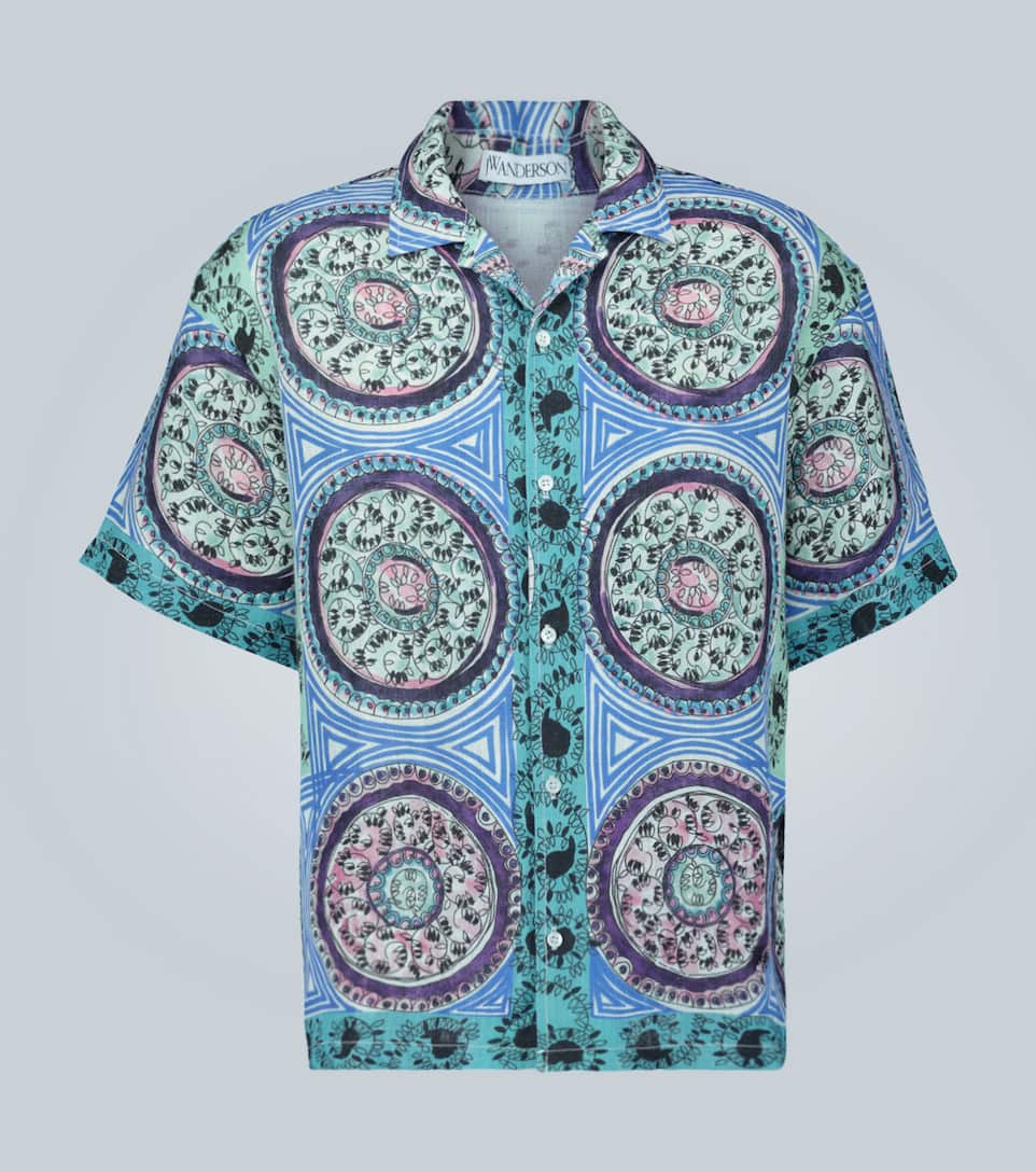 Jw Anderson Printed Short-sleeved Linen Shirt In Blue