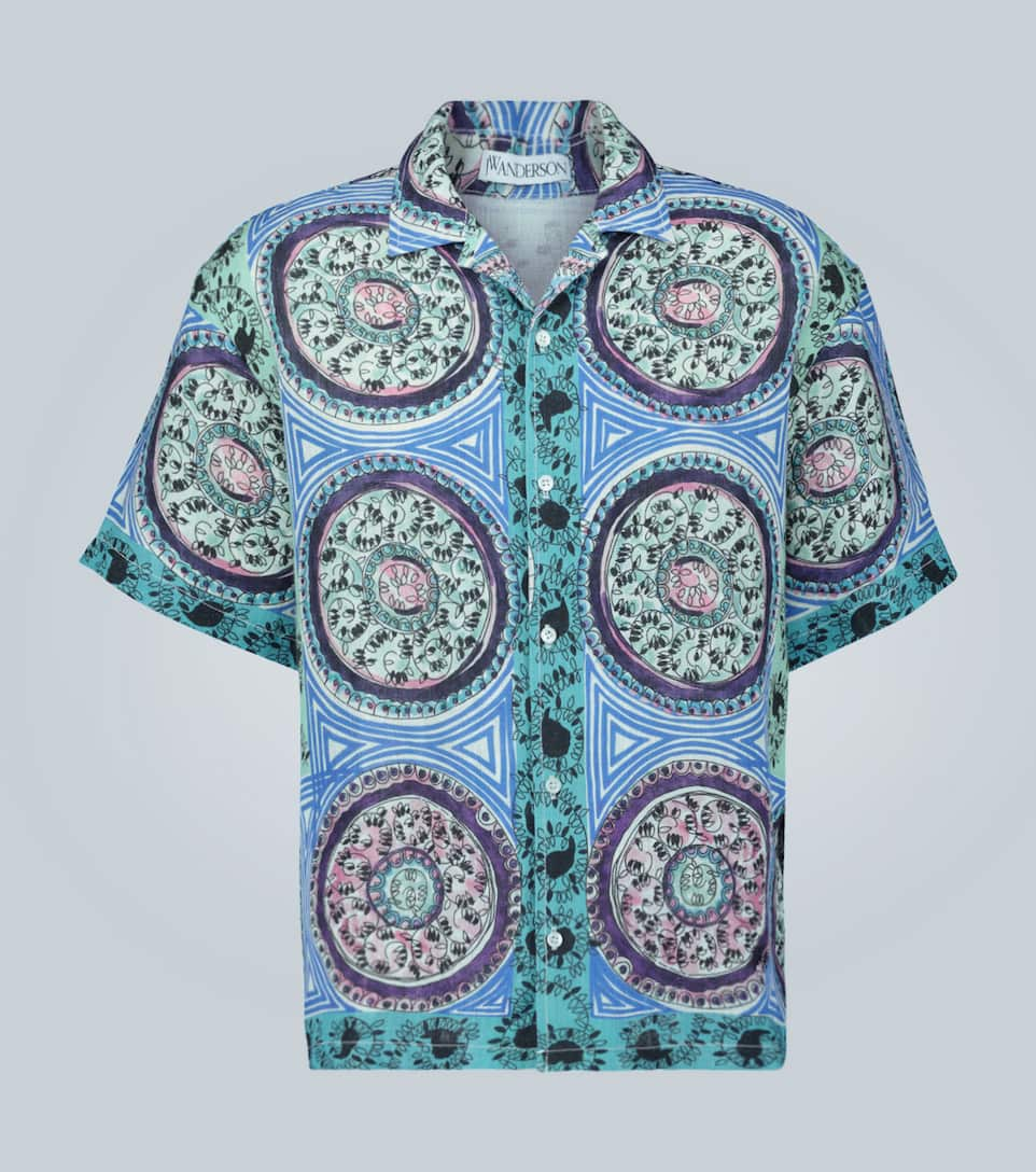 JW ANDERSON PRINTED SHORT-SLEEVED LINEN SHIRT,P00450469