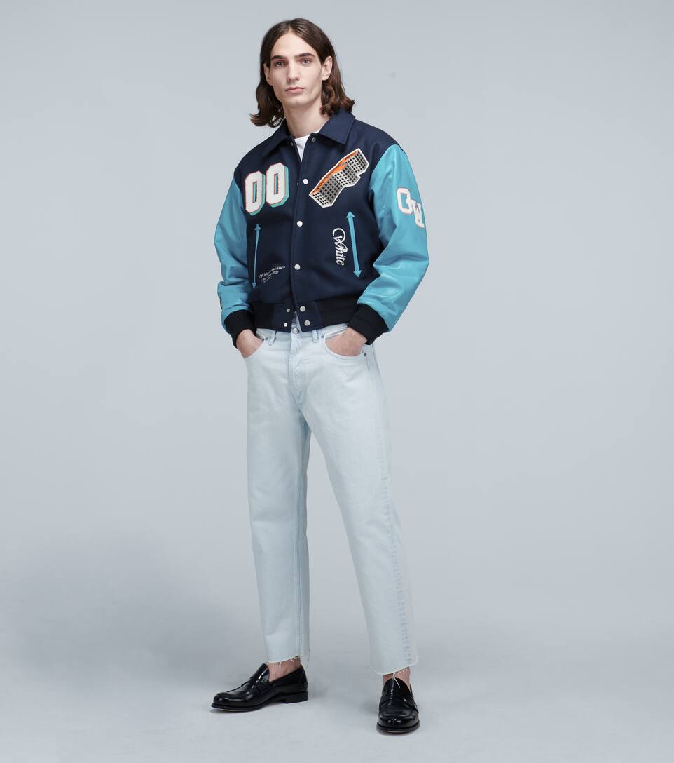 OFF-WHITE LEATHER-SLEEVED VARSITY JACKET,P00447643