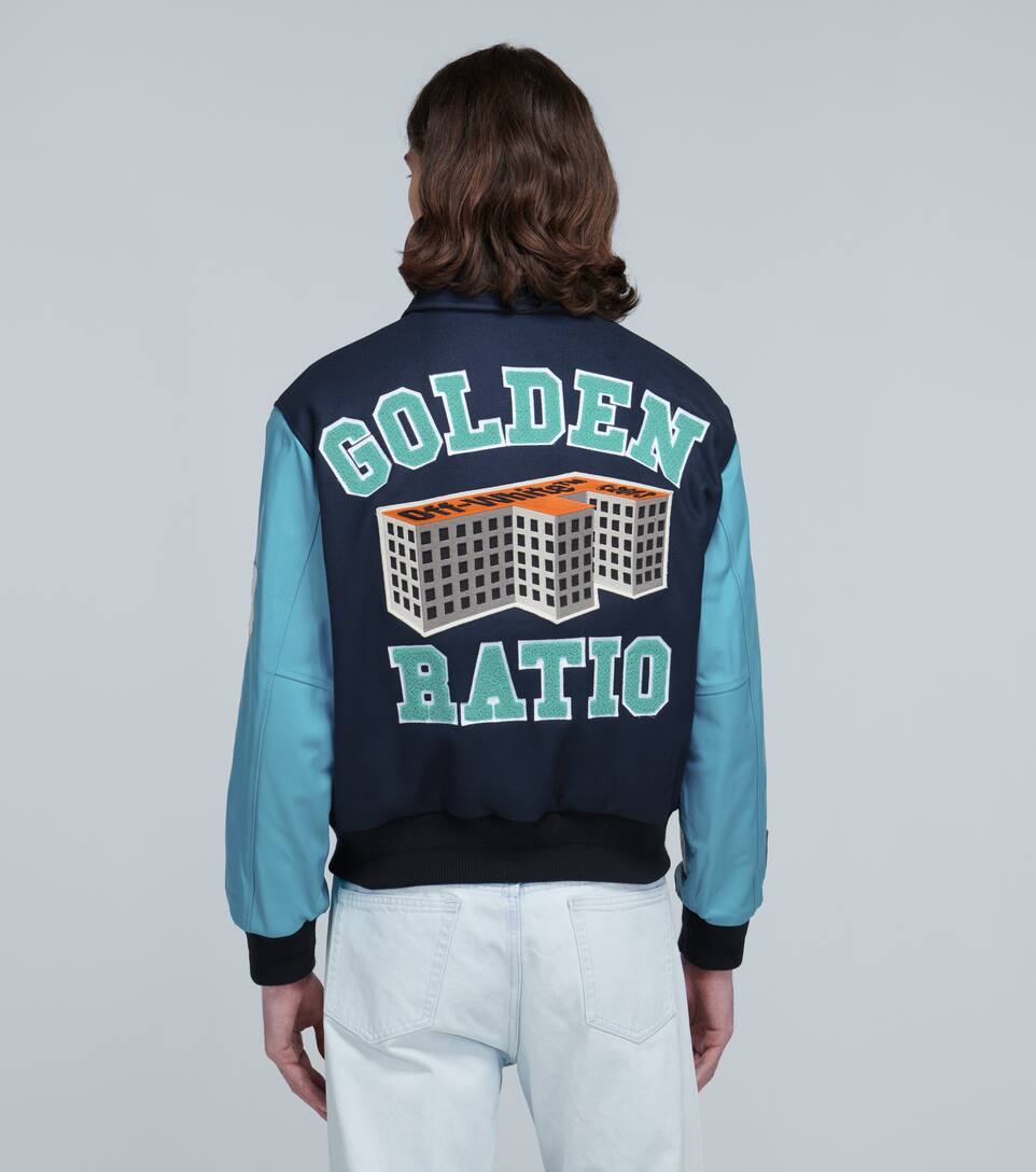 OFF-WHITE LEATHER-SLEEVED VARSITY JACKET,P00447643