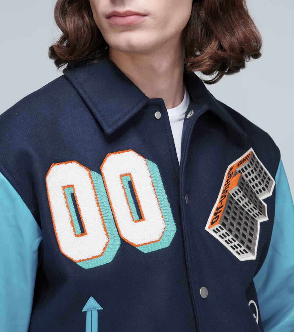 OFF-WHITE LEATHER-SLEEVED VARSITY JACKET,P00447643