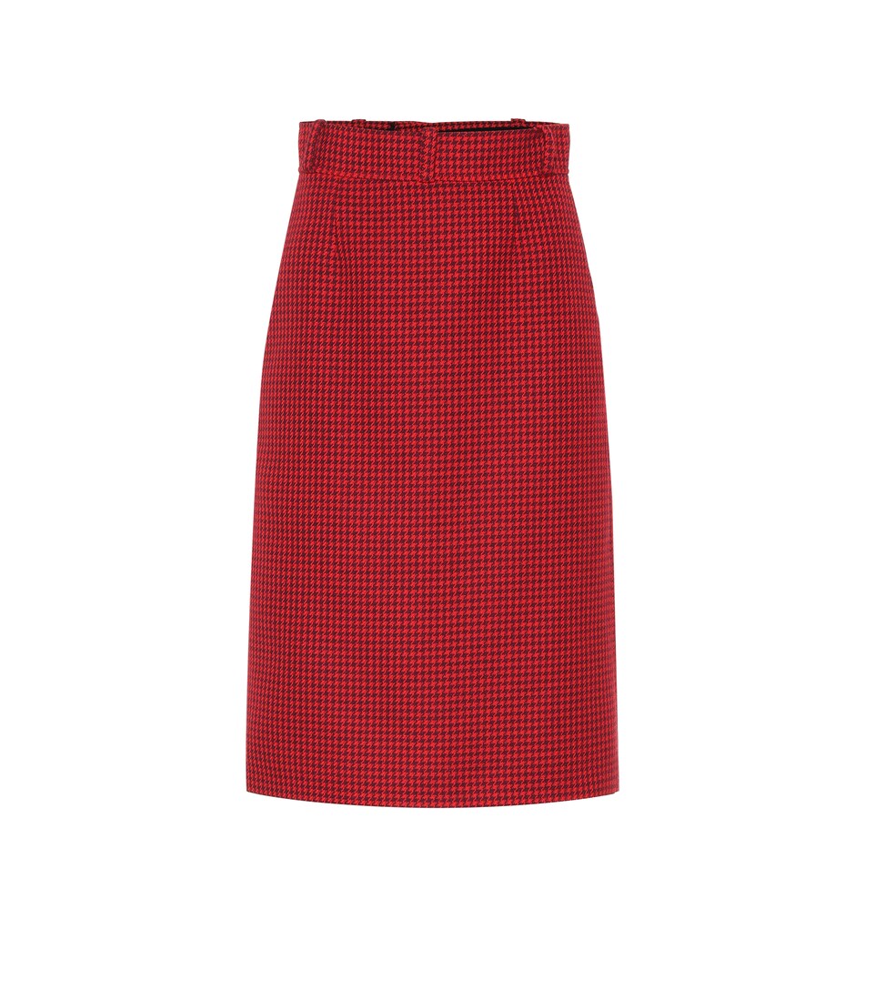 Houndstooth Virgin Wool Midi Skirt 
