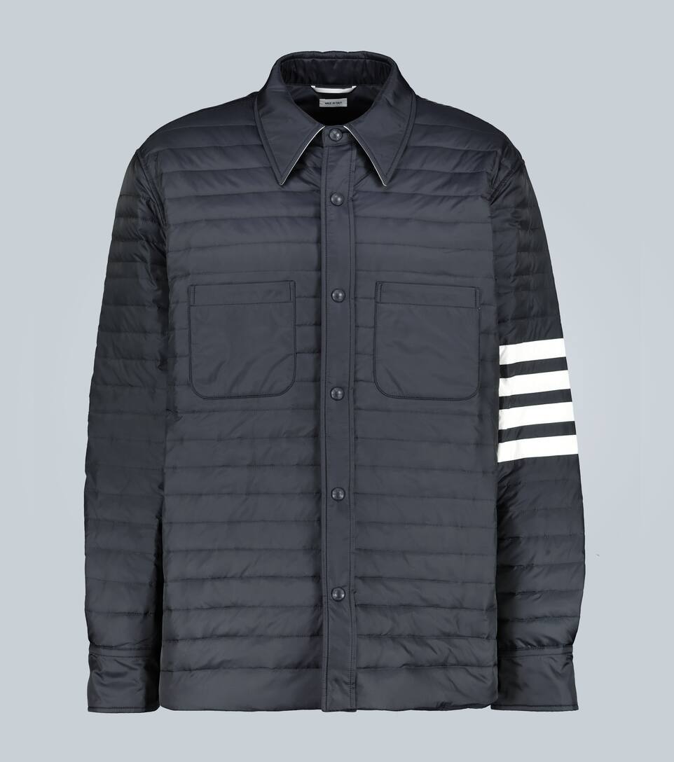 Thom Browne Quilt Matte Nylon Down Jacket W/stripes In Blue