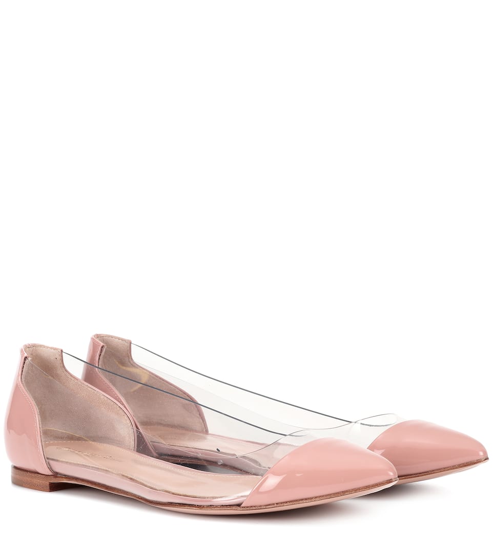 Gianvito Rossi Plexi Leather Ballet Flats In Pink