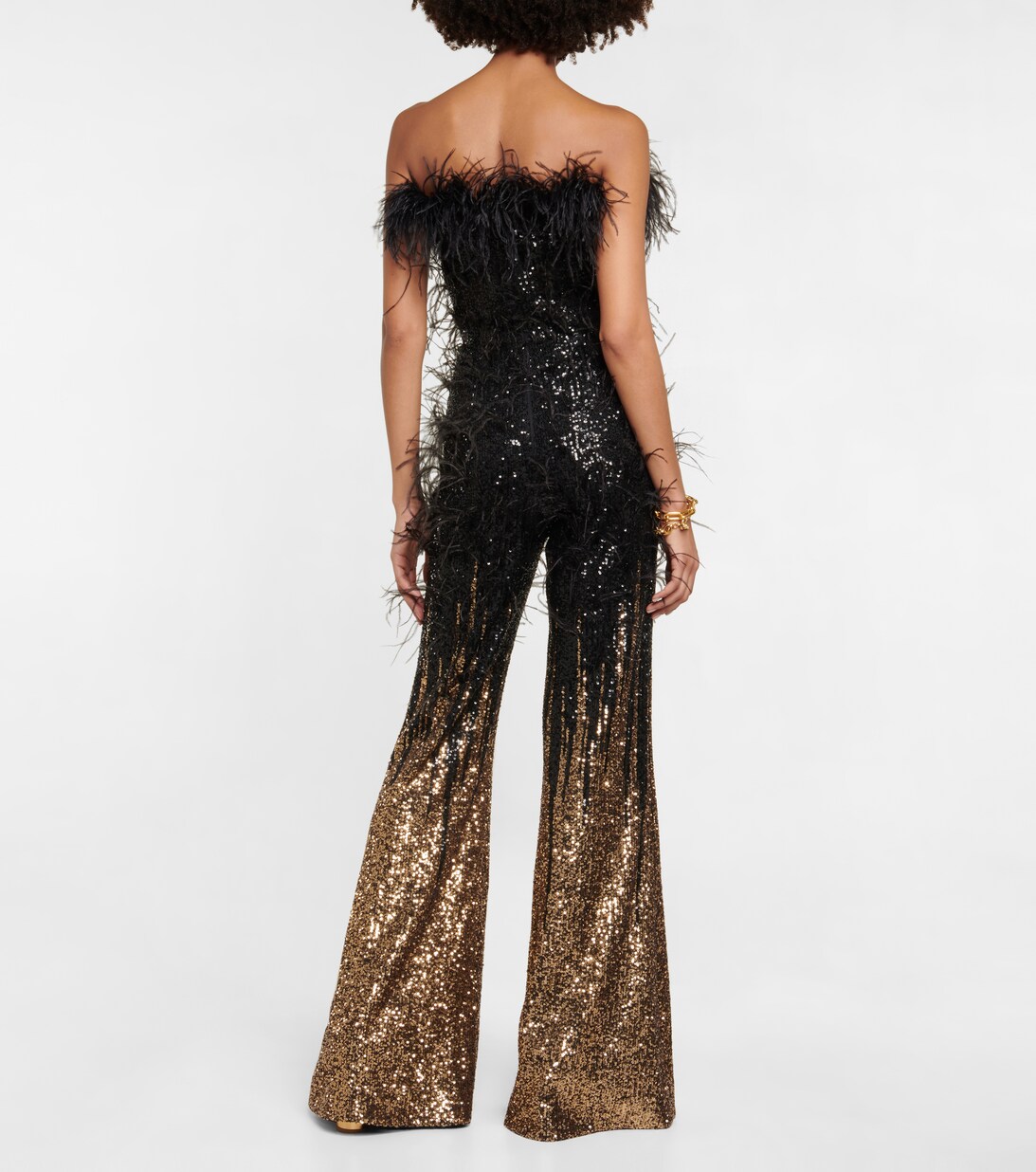 Feather Trimmed Sequined Jumpsuit in Black Elie Saab Mytheresa