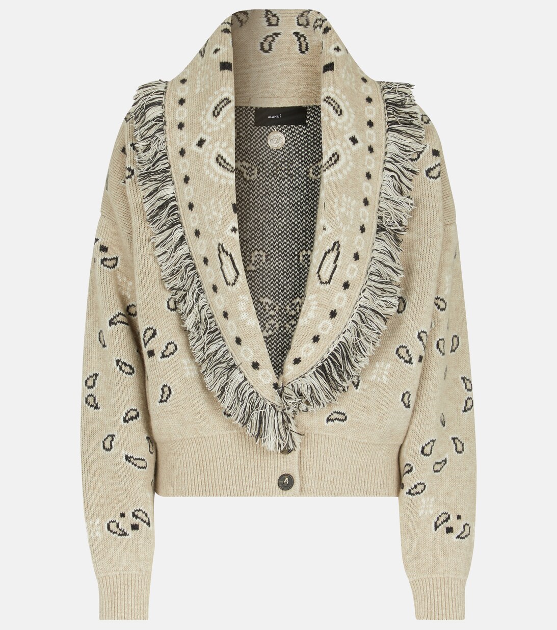 Bandana Wool Blend Jacquard Cardigan in Beige - Alanui | Mytheresa