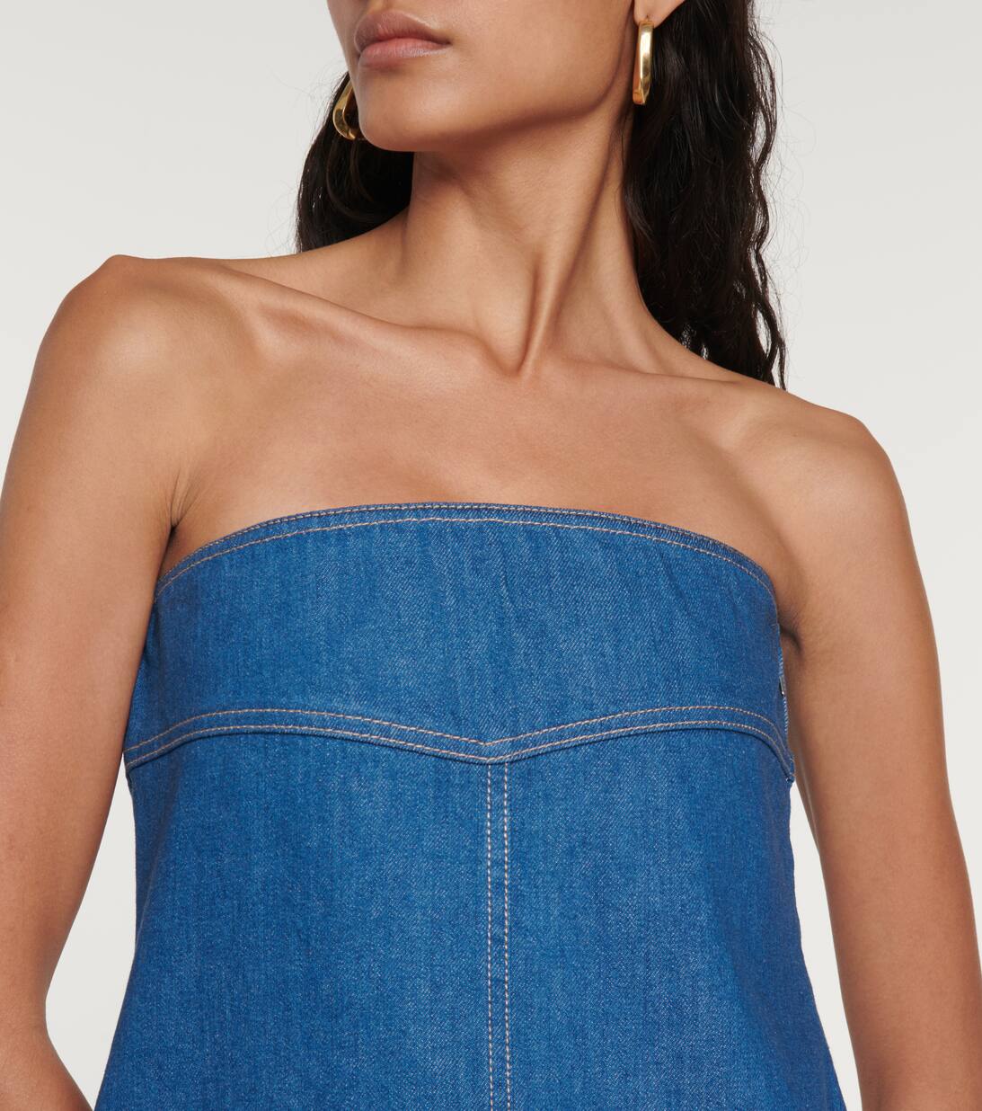 Strapless Denim Midi Dress in Blue Ferragamo Mytheresa
