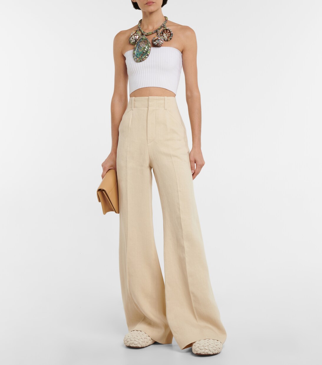 Linen High Rise Wide Leg Pants in Pink - Chloe | Mytheresa