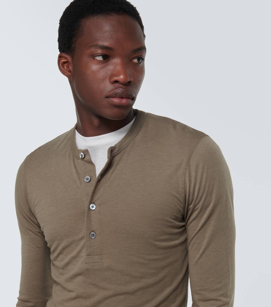 Cotton Blend Jersey Henley Shirt in Green Tom Ford Mytheresa